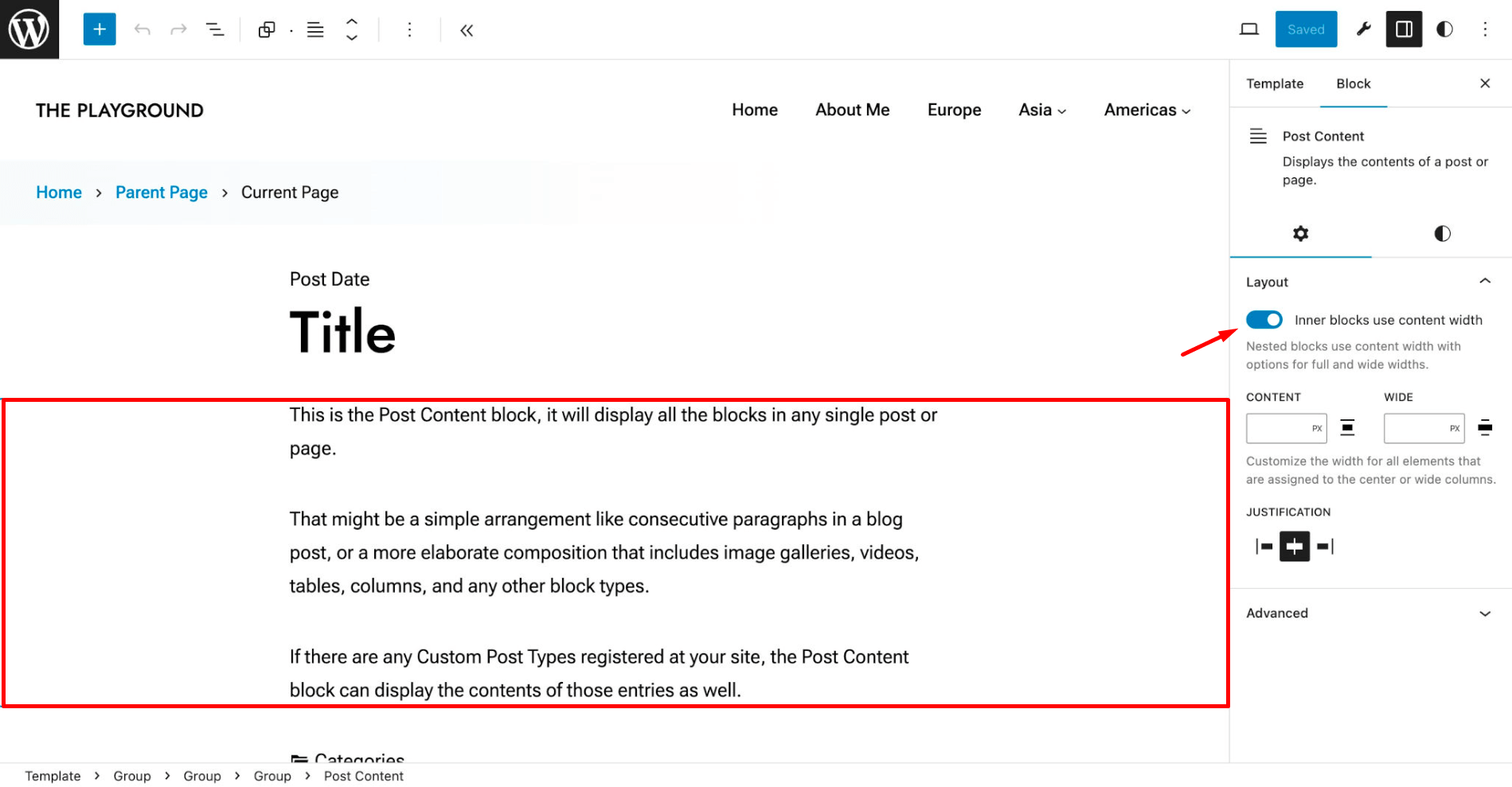 theme.json - settings.layout.contentSize